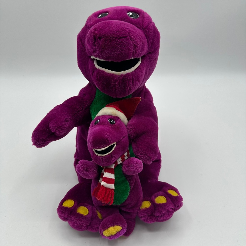 Vintage 1997 ActiMates Barney Microsoft Interactive Plush & Holiday Barney Set